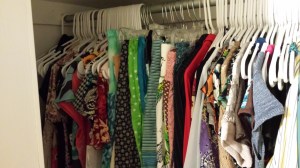 clothes hanging in closet