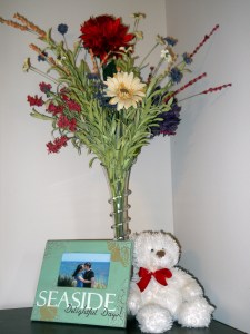 teddy bear and flowers